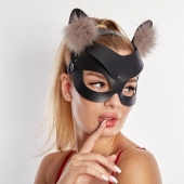 Черная кожаная маска  Кошечка  с мехом - Sitabella - купить с доставкой в Кисловодске