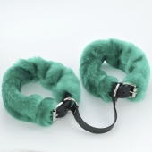 Черные кожаные оковы со съемной зеленой опушкой - Sitabella - купить с доставкой в Кисловодске