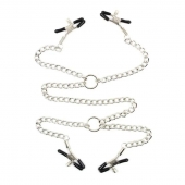 Серебристые зажимы для сосков и половых губ на тонкой цепочке - Notabu - купить с доставкой в Кисловодске