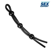 Черное силиконовое лассо с тремя шариками для утяжки - Sex Expert - в Кисловодске купить с доставкой
