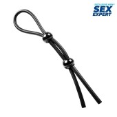 Черное силиконовое лассо с двумя шариками для утяжки - Sex Expert - в Кисловодске купить с доставкой