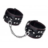 Черные кожаные оковы с двумя ремнями и контрастной строчкой - Pecado - купить с доставкой в Кисловодске