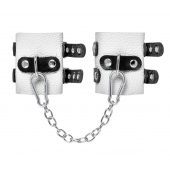 Бело-черные наручники с двумя ремешками и люверсами - Pecado - купить с доставкой в Кисловодске