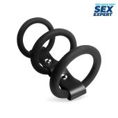 Черное тройное эрекционное кольцо с ремешком - Sex Expert - в Кисловодске купить с доставкой