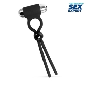 Черное эрекционное кольцо-лассо с вибрацией - Sex Expert - в Кисловодске купить с доставкой