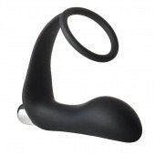 Черное эрекционное кольцо с вибропробкой Vibrating Anal Plug With Cockring - Dream Toys - в Кисловодске купить с доставкой