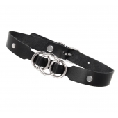 Черный кожаный ошейник со связанными кольцами - Pecado - купить с доставкой в Кисловодске