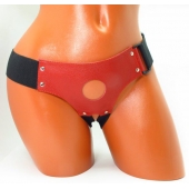 Красные кожаные трусики для страпона - БДСМ Арсенал - купить с доставкой в Кисловодске