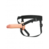 Телесный полый страпон на черных ремнях Hollow Silicone Strap-on - 17,8 см. - Pipedream - купить с доставкой в Кисловодске