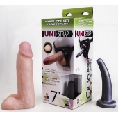 Страпон-унисекс с двумя насадками UNI strap 7  Harness - 19 и 16 см. - LOVETOY (А-Полимер) - купить с доставкой в Кисловодске