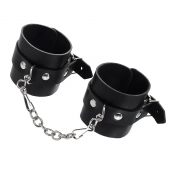Черные однослойные наручники из натуральной кожи с цепочкой - Pecado - купить с доставкой в Кисловодске