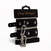 Черные скругленные наручники с мягкой бежевой подкладкой - Crazy Handmade - купить с доставкой в Кисловодске