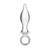 Металлический плаг с кольцом Stainless Steel Metal Tapered Butt Plug With Loop Hardware - 10 см. - BlueLine