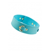 Голубой кожаный однослойный ошейник с прошивкой - Pecado - купить с доставкой в Кисловодске