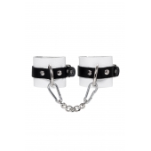 Бело-черные кожаные наручники с одним ремешком с люверсами - Pecado - купить с доставкой в Кисловодске