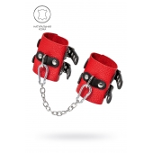 Красно-черные мягкие наручники с двумя ремешками с люверсами - Pecado - купить с доставкой в Кисловодске
