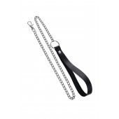 Поводок с ручкой из черной натуральной кожи и карабином для ошейника - Pecado - купить с доставкой в Кисловодске