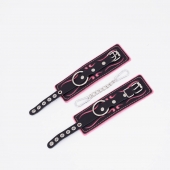 Черно-розовые кожаные наручники с розовой строчкой - Crazy Handmade - купить с доставкой в Кисловодске