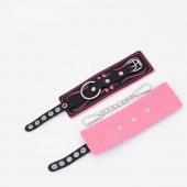 Черно-розовые кожаные наручники с розовой строчкой - Crazy Handmade - купить с доставкой в Кисловодске