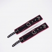 Черно-розовые кожаные оковы с розовой строчкой - Crazy Handmade - купить с доставкой в Кисловодске