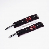 Черные кожаные оковы с красным декором и строчкой - Crazy Handmade - купить с доставкой в Кисловодске