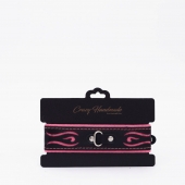 Черно-розовый кожаный ошейник с розовой строчкой - Crazy Handmade - купить с доставкой в Кисловодске