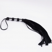 Черный кожаный флоггер со стальной ручкой - 45 см. - Crazy Handmade - купить с доставкой в Кисловодске