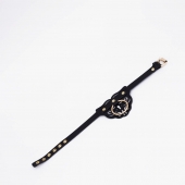 Черный фигурный кожаный ошейник с золотистой фурнитурой - Crazy Handmade - купить с доставкой в Кисловодске