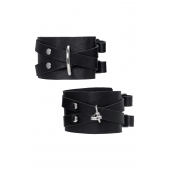 Черные кожаные оковы с двумя перекрёстными ремешками - Pecado - купить с доставкой в Кисловодске