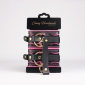 Черные кожаные оковы с розовой строчкой - Crazy Handmade - купить с доставкой в Кисловодске