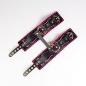 Черные кожаные оковы с розовой строчкой - Crazy Handmade - купить с доставкой в Кисловодске