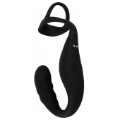 Черное эрекционное кольцо со стимуляцией промежности и анальной пробкой Cock Ring with RC Prostate Plug - Orion - в Кисловодске купить с доставкой