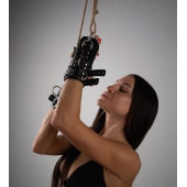 Черные высокие кожаные наручники для подвешивания - Crazy Handmade - купить с доставкой в Кисловодске