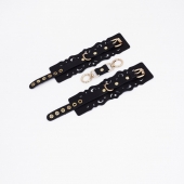Черные кожаные наручники с узорами и золотистой фурнитурой - Crazy Handmade - купить с доставкой в Кисловодске