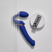 Синий безремневой страпон Multi Orgasm Bendable Strap-On size XL с клиторальной стимуляцией - Strap-on-me - купить с доставкой в Кисловодске