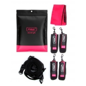 Черно-розовый эротический набор: фиксатор, оковы, наручники, повязка - Erokay - купить с доставкой в Кисловодске