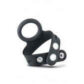 Черное эрекционное кольцо с подхватом мошонки на кнопках VS6 - Blush Novelties - в Кисловодске купить с доставкой