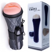 Телесный мастурбатор-вагина в черной колбе с вибрацией - Boys of Toys - в Кисловодске купить с доставкой