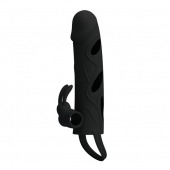 Чёрная насадка с клиторальным вибростимулятором и закрытой головкой - 14 см. - Baile - в Кисловодске купить с доставкой