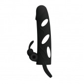 Чёрная насадка с клиторальным вибростимулятором и закрытой головкой - 14 см. - Baile - в Кисловодске купить с доставкой