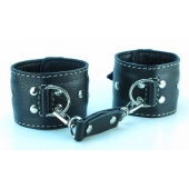 Чёрные кожаные наручники с крупной строчкой - БДСМ Арсенал - купить с доставкой в Кисловодске