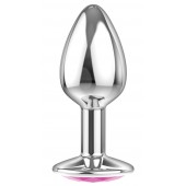 Малая серебристая анальная пробка Diamond Pink Sparkle Small с розовым кристаллом - 7 см. - Lola Games - купить с доставкой в Кисловодске