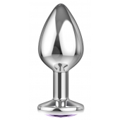Большая серебристая анальная пробка Diamond Purple Sparkle Large с фиолетовым кристаллом - 8 см. - Lola Games - купить с доставкой в Кисловодске