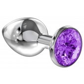 Большая серебристая анальная пробка Diamond Purple Sparkle Large с фиолетовым кристаллом - 8 см. - Lola Games - купить с доставкой в Кисловодске