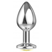 Большая серебристая анальная пробка Diamond Yellow Sparkle Large с жёлтым кристаллом - 8 см. - Lola Games - купить с доставкой в Кисловодске
