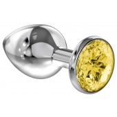 Большая серебристая анальная пробка Diamond Yellow Sparkle Large с жёлтым кристаллом - 8 см. - Lola Games - купить с доставкой в Кисловодске