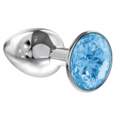 Малая серебристая анальная пробка Diamond Light blue Sparkle Small с голубым кристаллом - 7 см. - Lola Games - купить с доставкой в Кисловодске