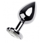 Серебристая анальная пробка с прозрачным кристаллом-сердцем - 8 см. - ToyFa - купить с доставкой в Кисловодске