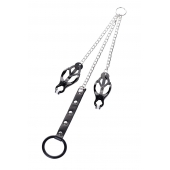 Черно-серебристые зажимы для сосков с кольцом для пениса TOYFA Metal - ToyFa - купить с доставкой в Кисловодске