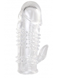 Прозрачная гелевая насадка с шипами и клиторальным отростком - 13 см. - Toyfa Basic - в Кисловодске купить с доставкой